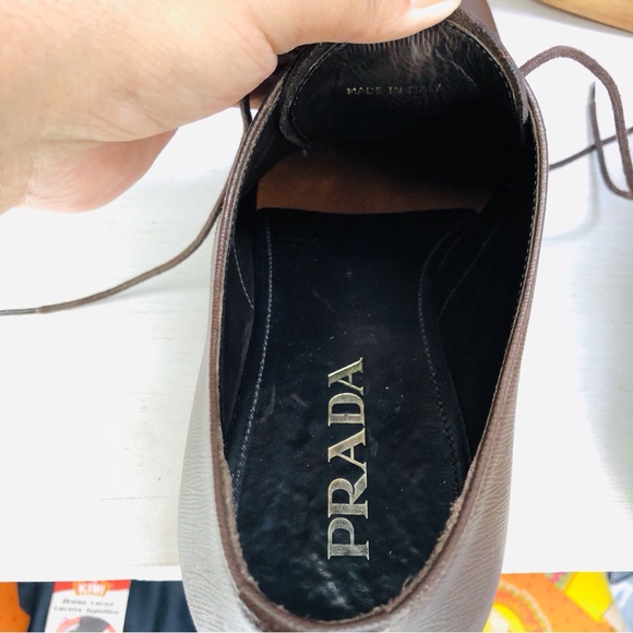 Prada Saffiano Mens Derby Oxford Luxury Leather Brown Lace Ups Size 9.5 - Picture 10 of 15